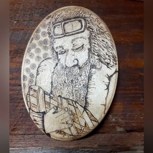 Freehand woodburnt plaque